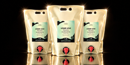 Three 1.5 litre pouches of Liquid Love frozen margarita slushie mix